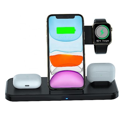 15W Qi Fast Wireless Charger Stand For iPhone 12 11 XR X 8 Watch 4 in 1 Foldable Charging Dock Station