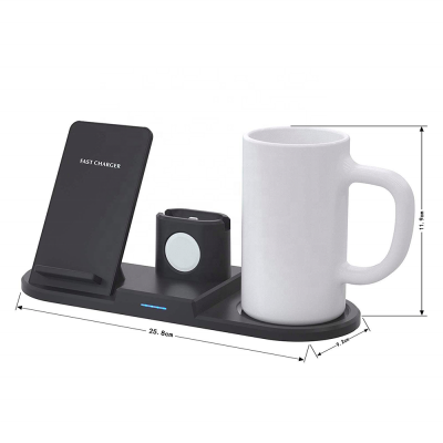 Multifunction Cup Warmer 4 in 1 Wireless Charger Stand Docking Station with Coffee Mug Warmer Compatible for iPhone 11 Pro Max/X